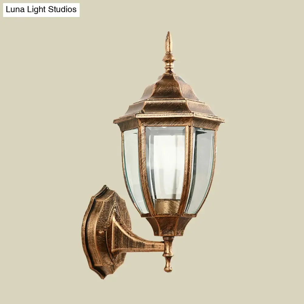 Industrial Outdoor Sconce Light - Clear Glass Lantern Shade Wall Fixture with 1 Bulb