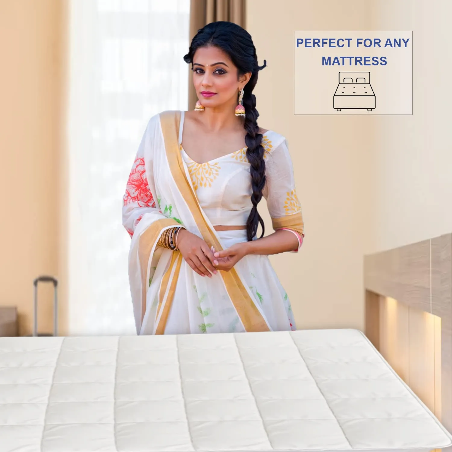 Kuber Industries Mattress Protector|Soft Cotton Breathable Mattress Protector|Waterproof Mattress Protector|Quilted Cover with Elastic Band Straps|60x78 (White)