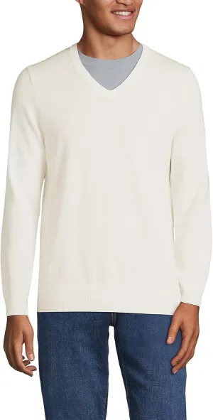 Lands' End Men's Fine Gauge Cotton V Neck Sweater