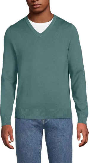 Lands' End Men's Fine Gauge Cotton V Neck Sweater