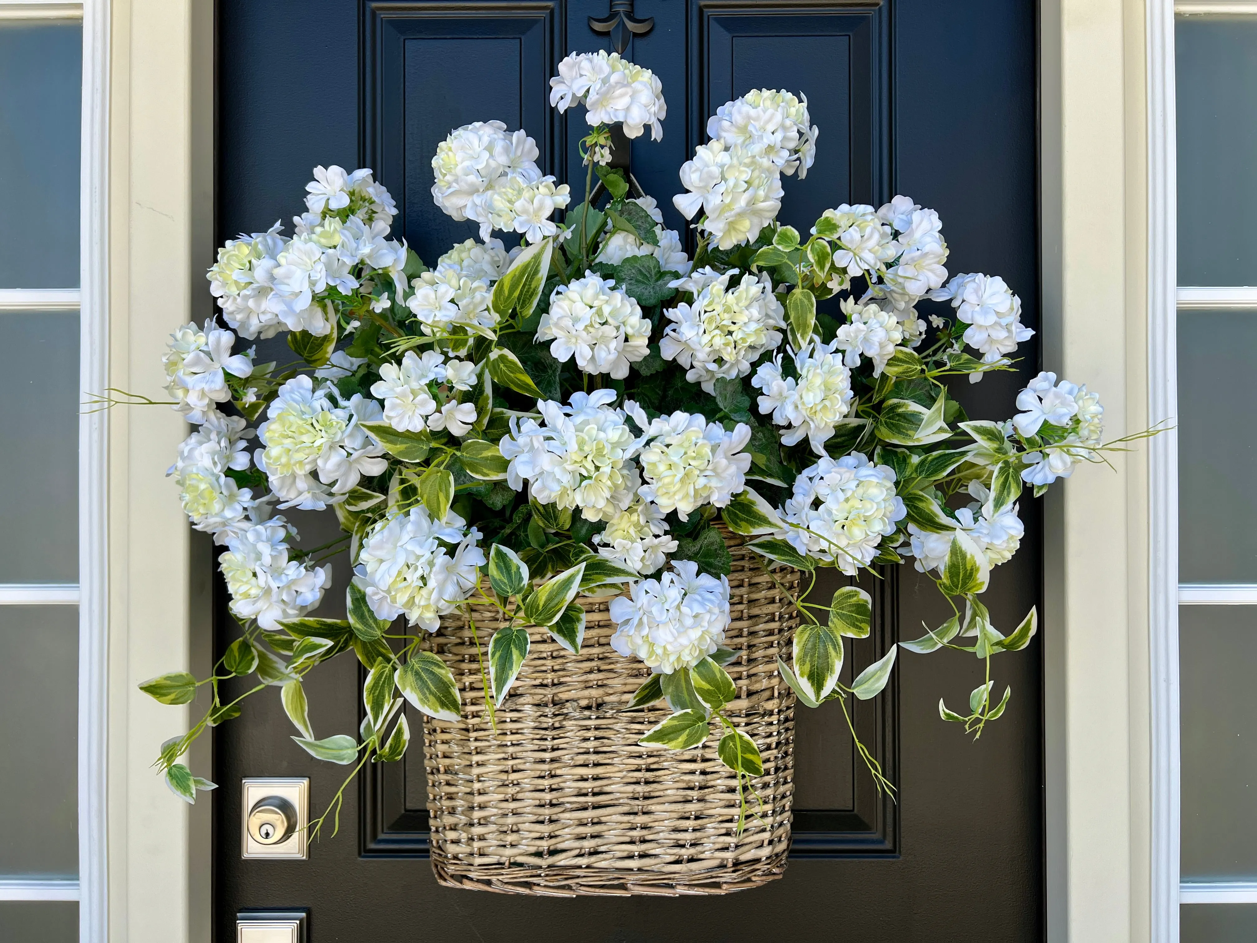 Large Summer White Geranium Basket