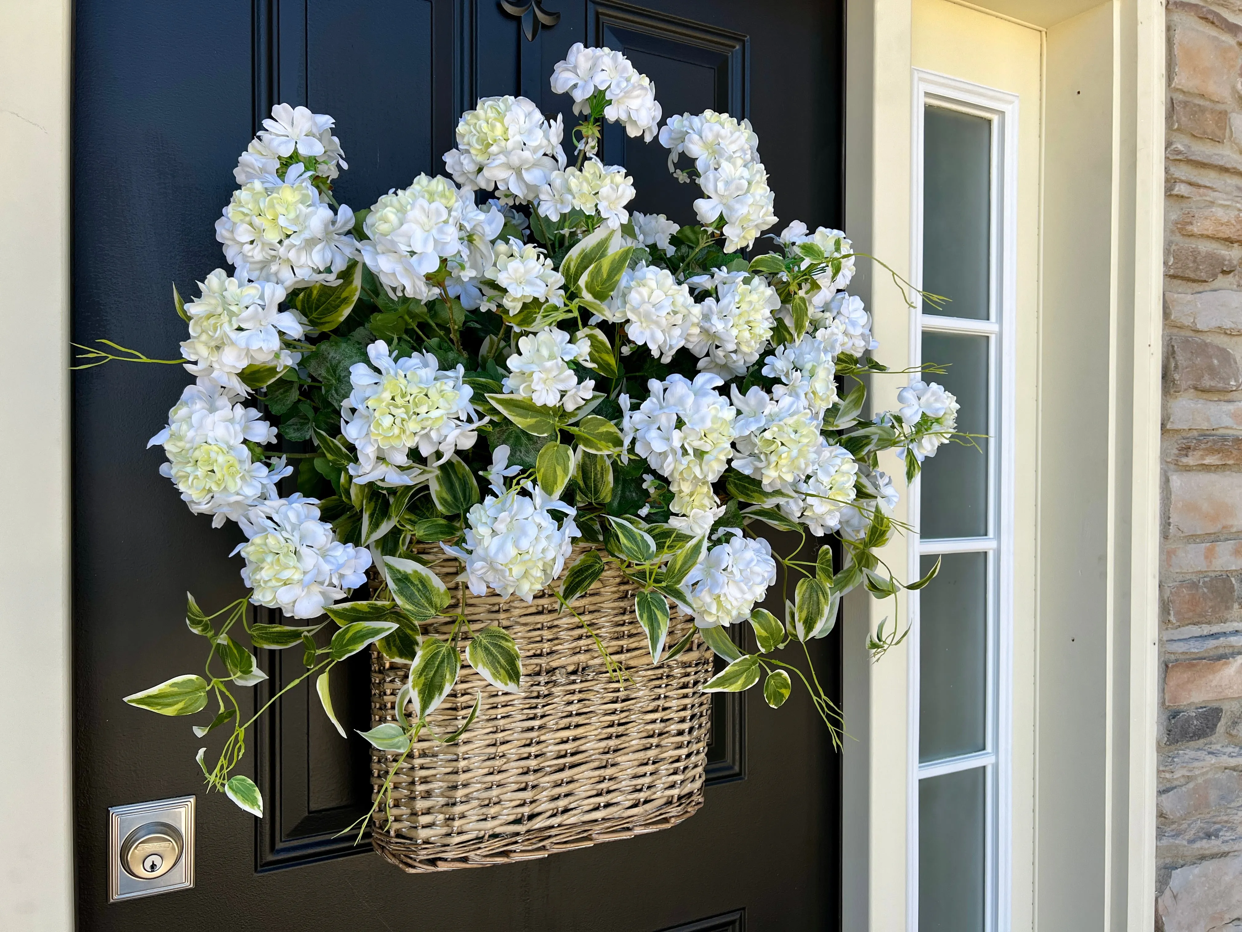 Large Summer White Geranium Basket
