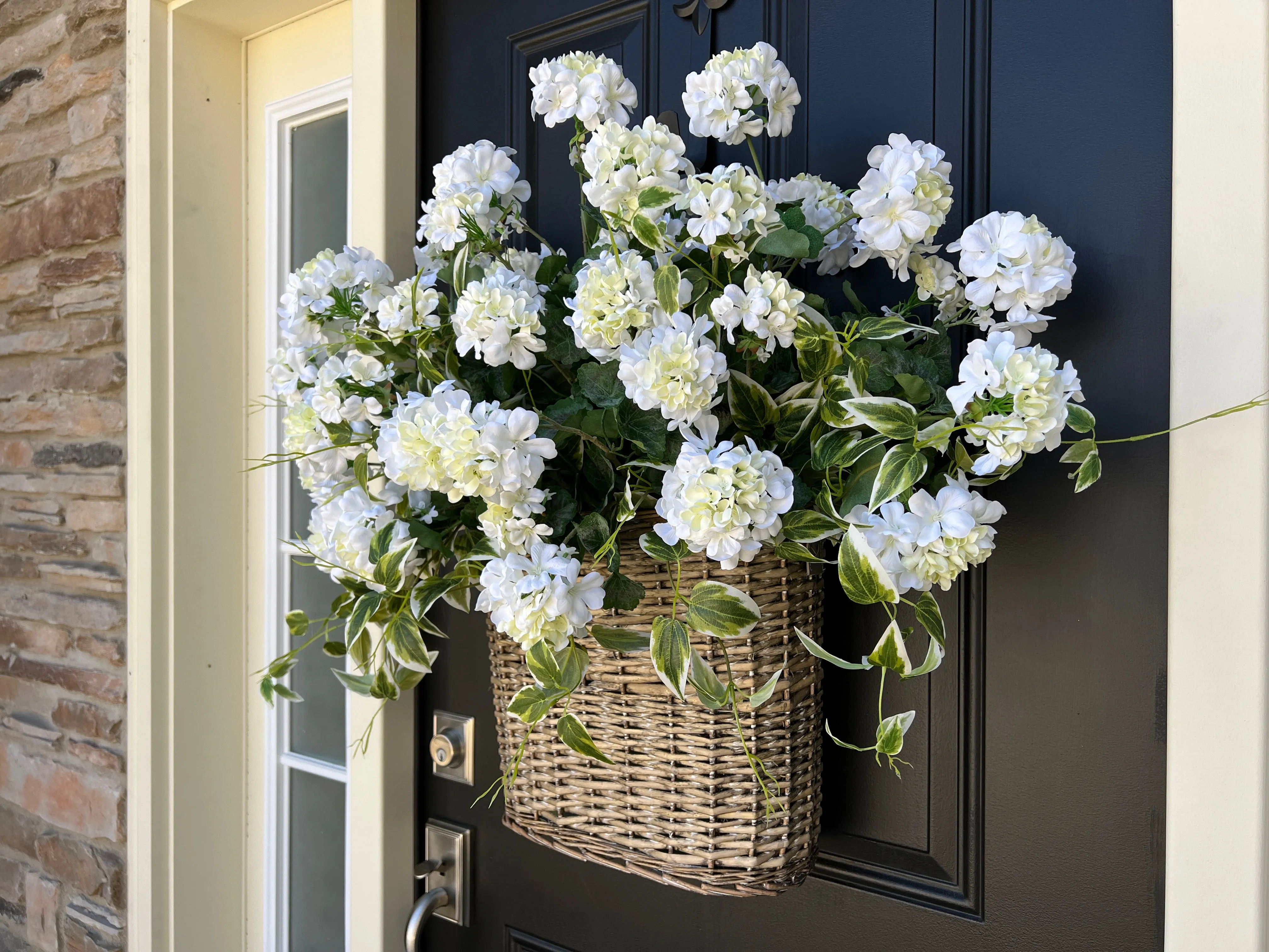Large Summer White Geranium Basket