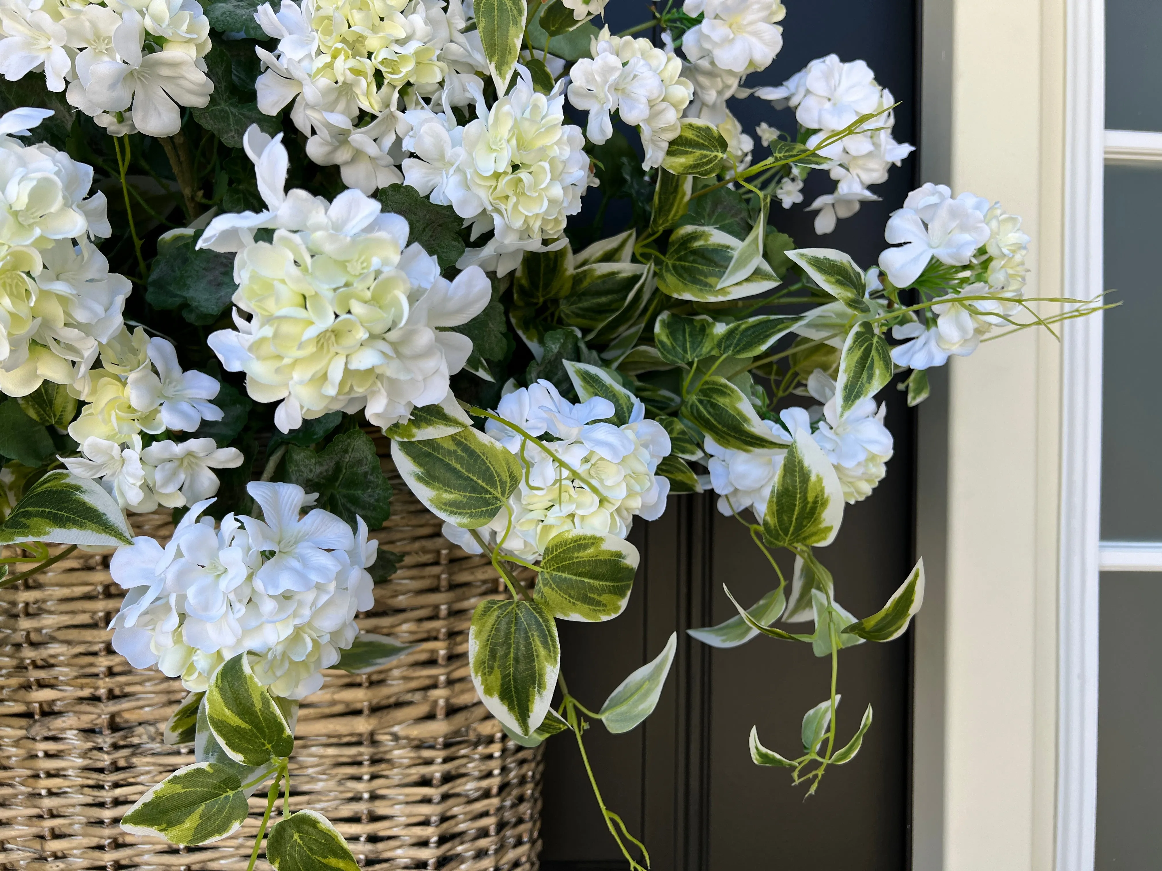 Large Summer White Geranium Basket