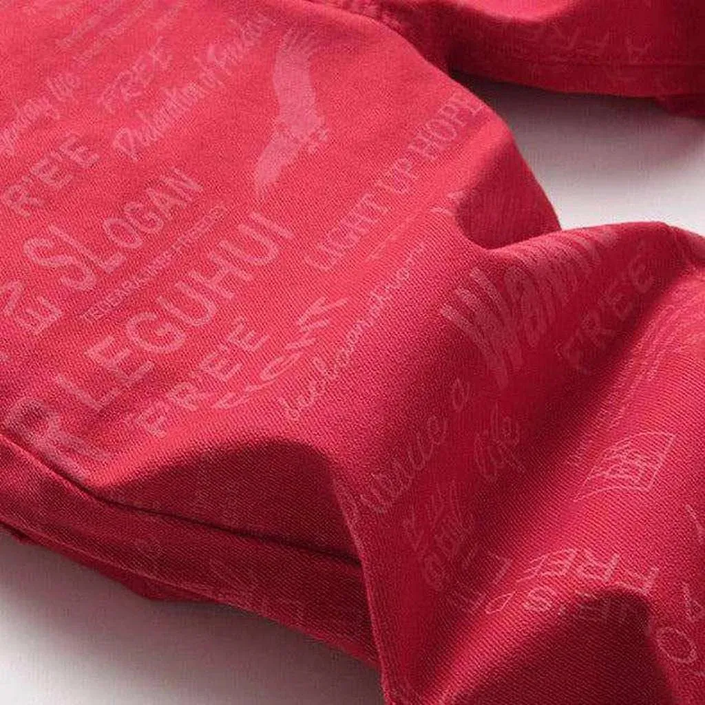 Letter embroidery red men's jeans