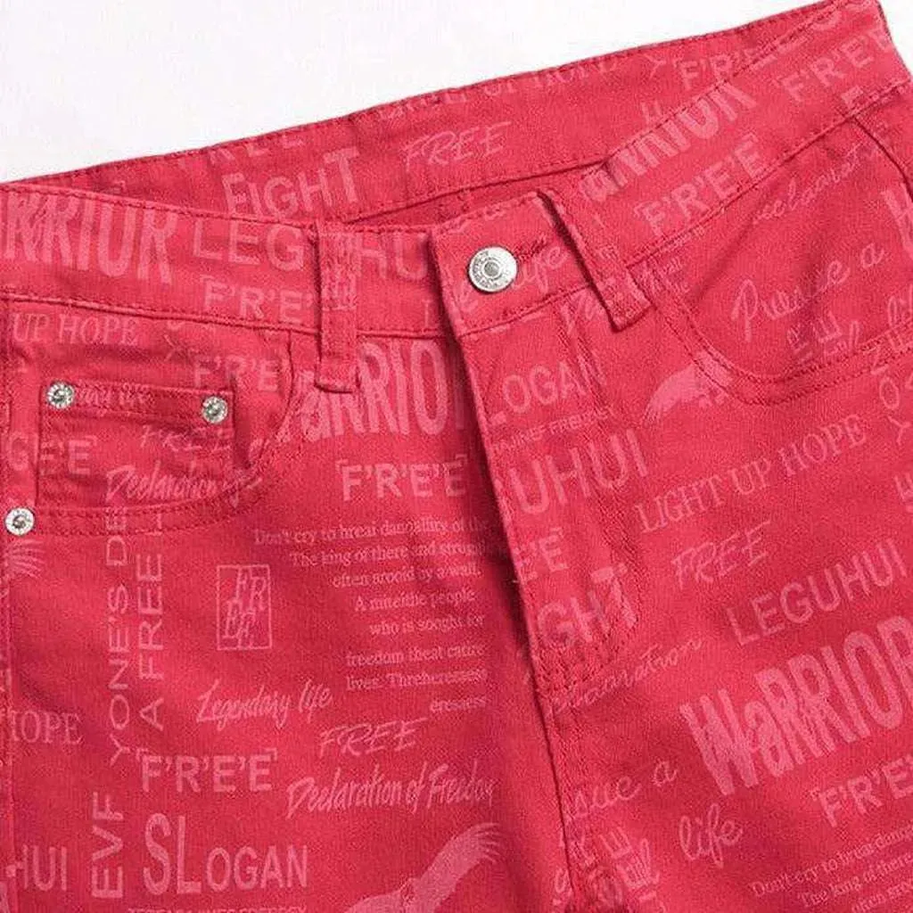 Letter embroidery red men's jeans