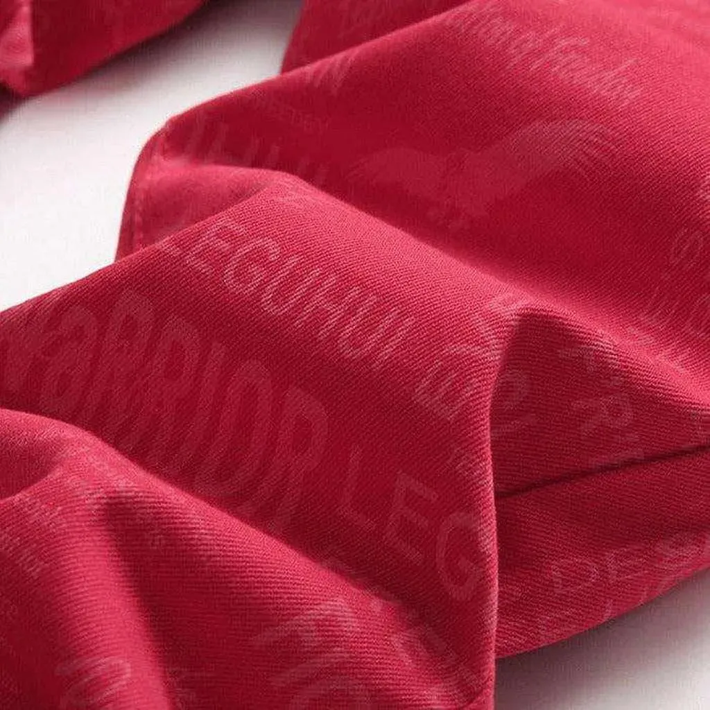 Letter embroidery red men's jeans