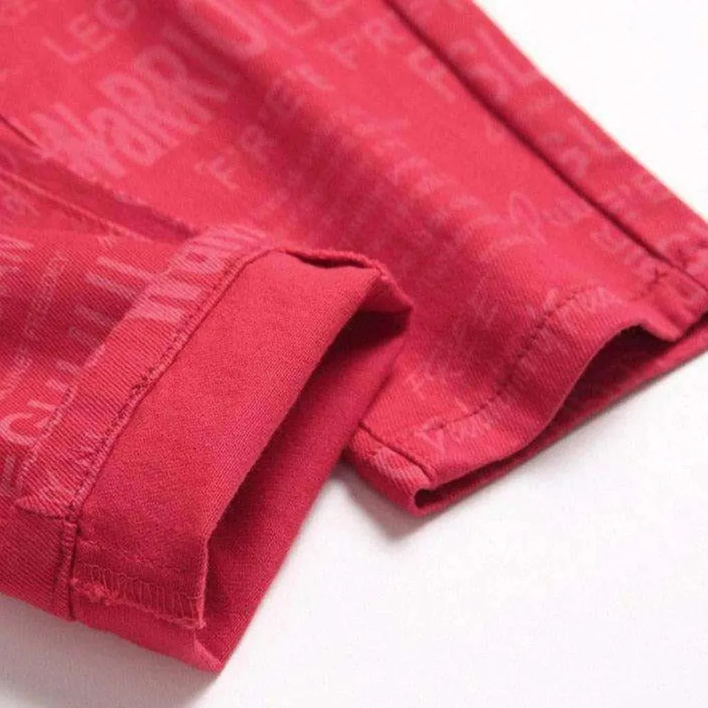 Letter embroidery red men's jeans