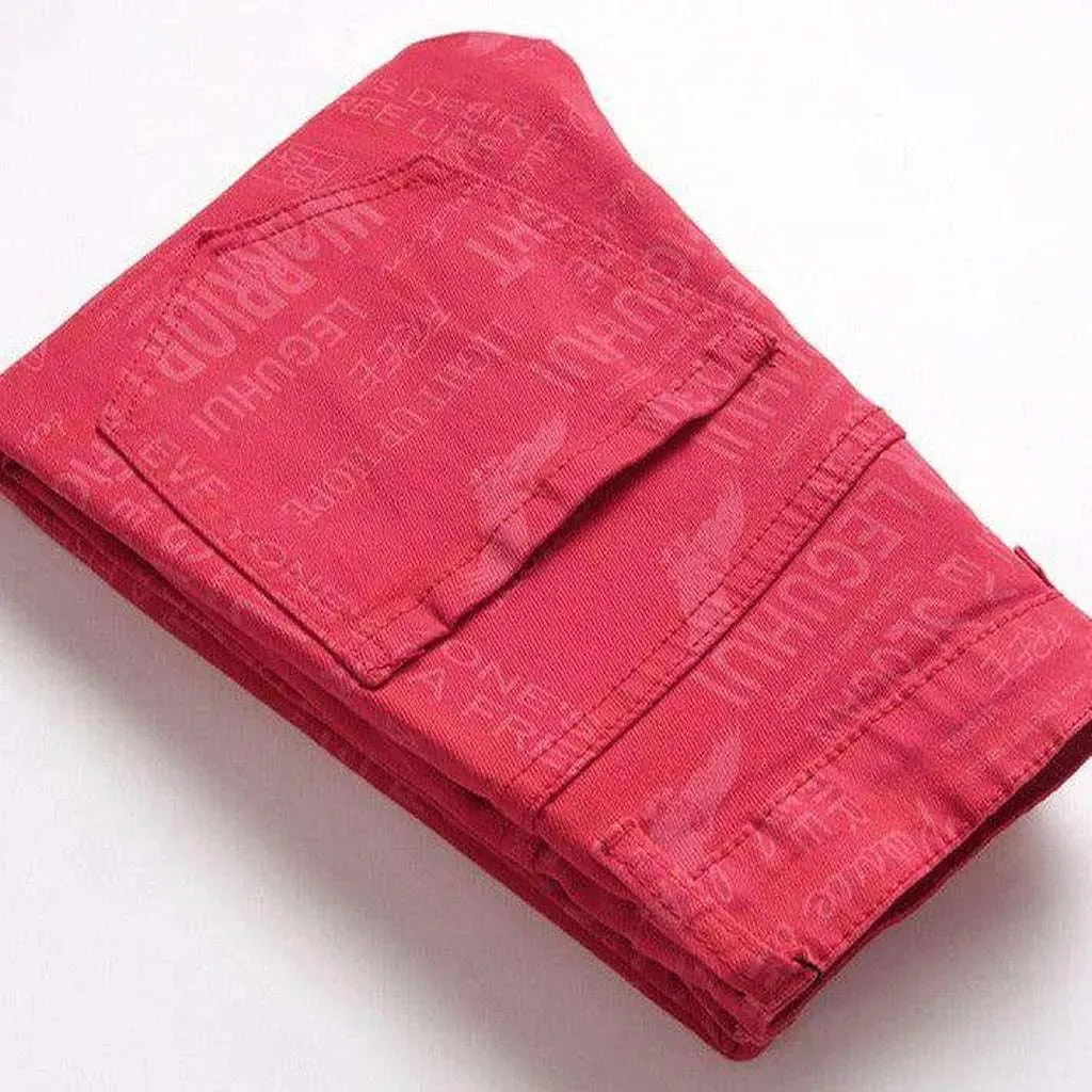 Letter embroidery red men's jeans