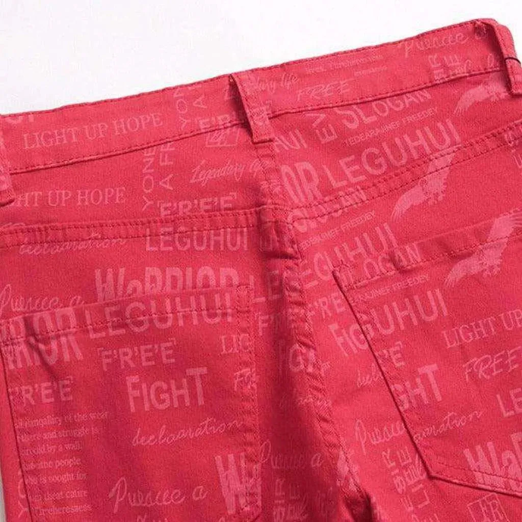 Letter embroidery red men's jeans
