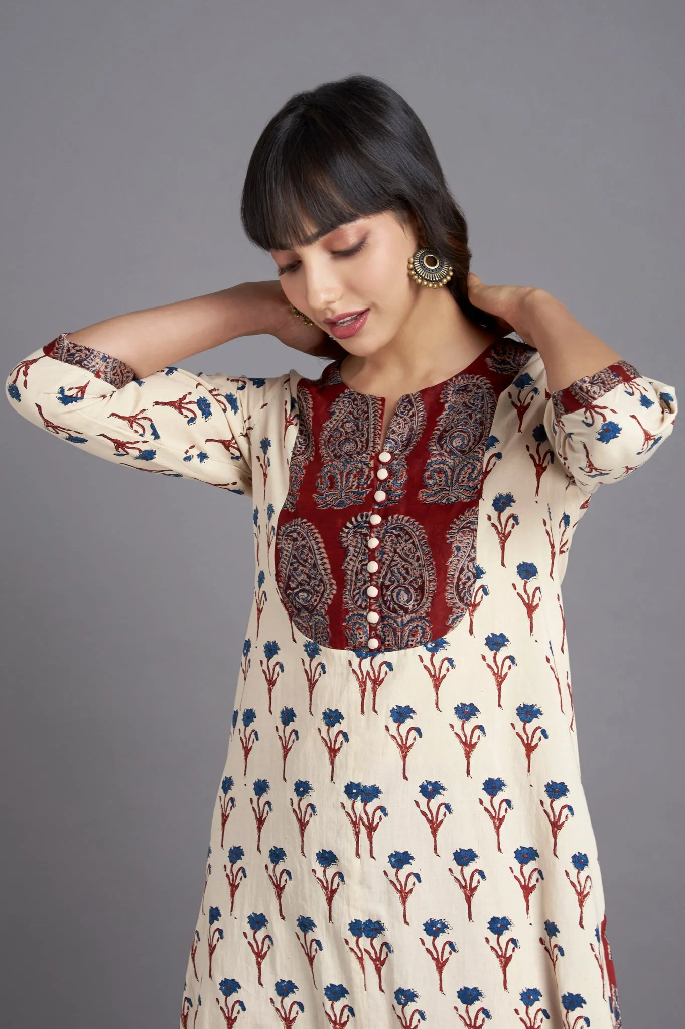 long yoke kurta - madder tendrils & ivory sprinkle