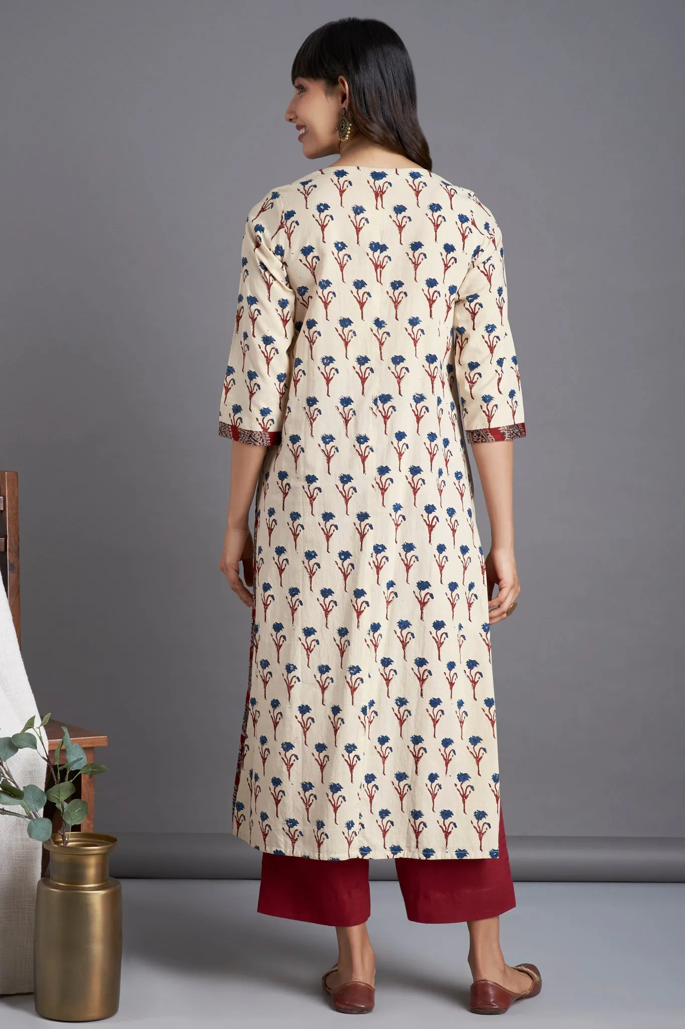 long yoke kurta - madder tendrils & ivory sprinkle