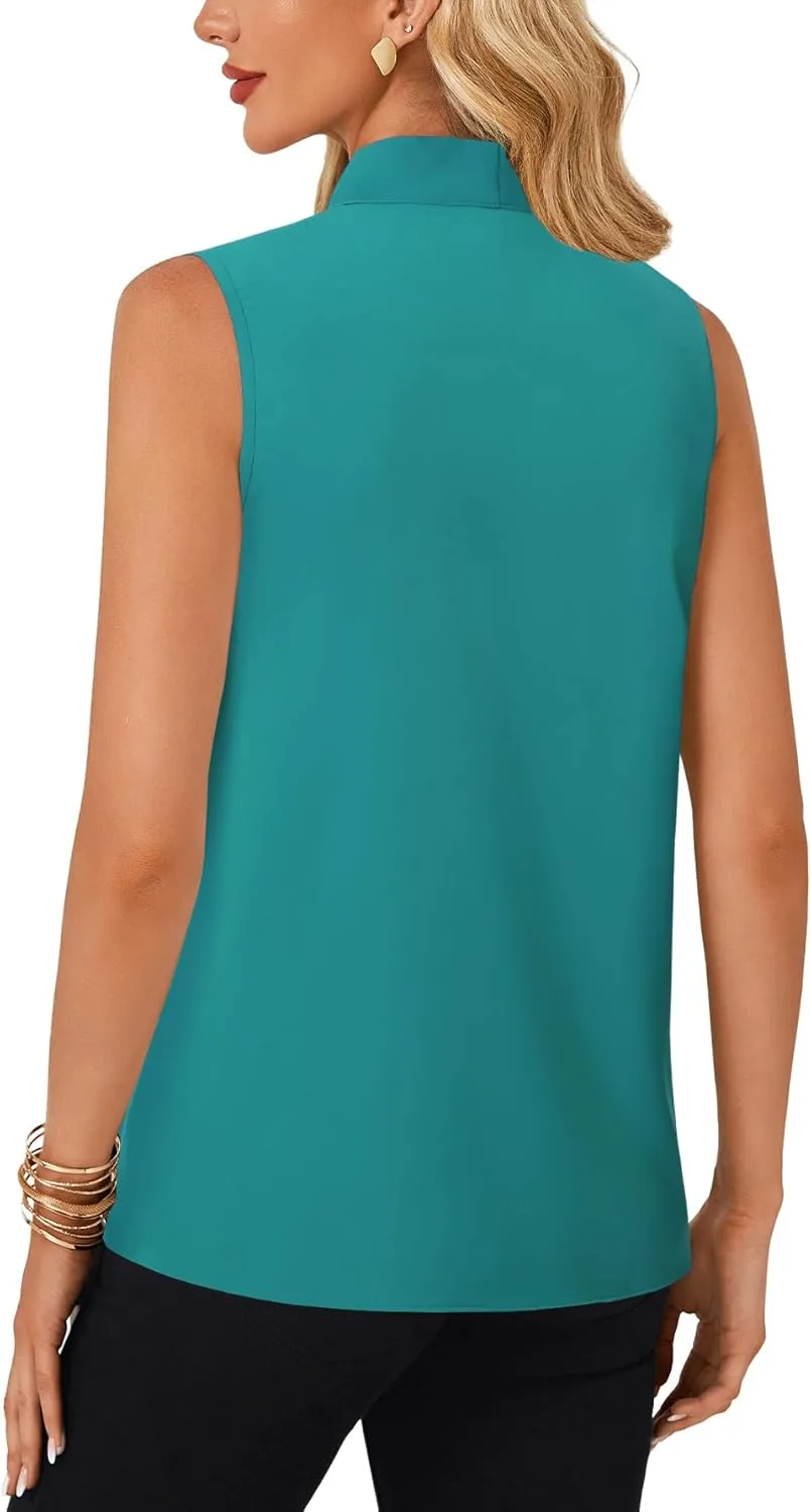 LYANER Women's Elegant Bow Tie Mock Neck Sleeveless Blouse Office Workwear Shirt Top