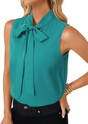 LYANER Women's Elegant Bow Tie Mock Neck Sleeveless Blouse Office Workwear Shirt Top