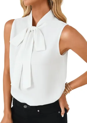 LYANER Women's Elegant Bow Tie Mock Neck Sleeveless Blouse Office Workwear Shirt Top