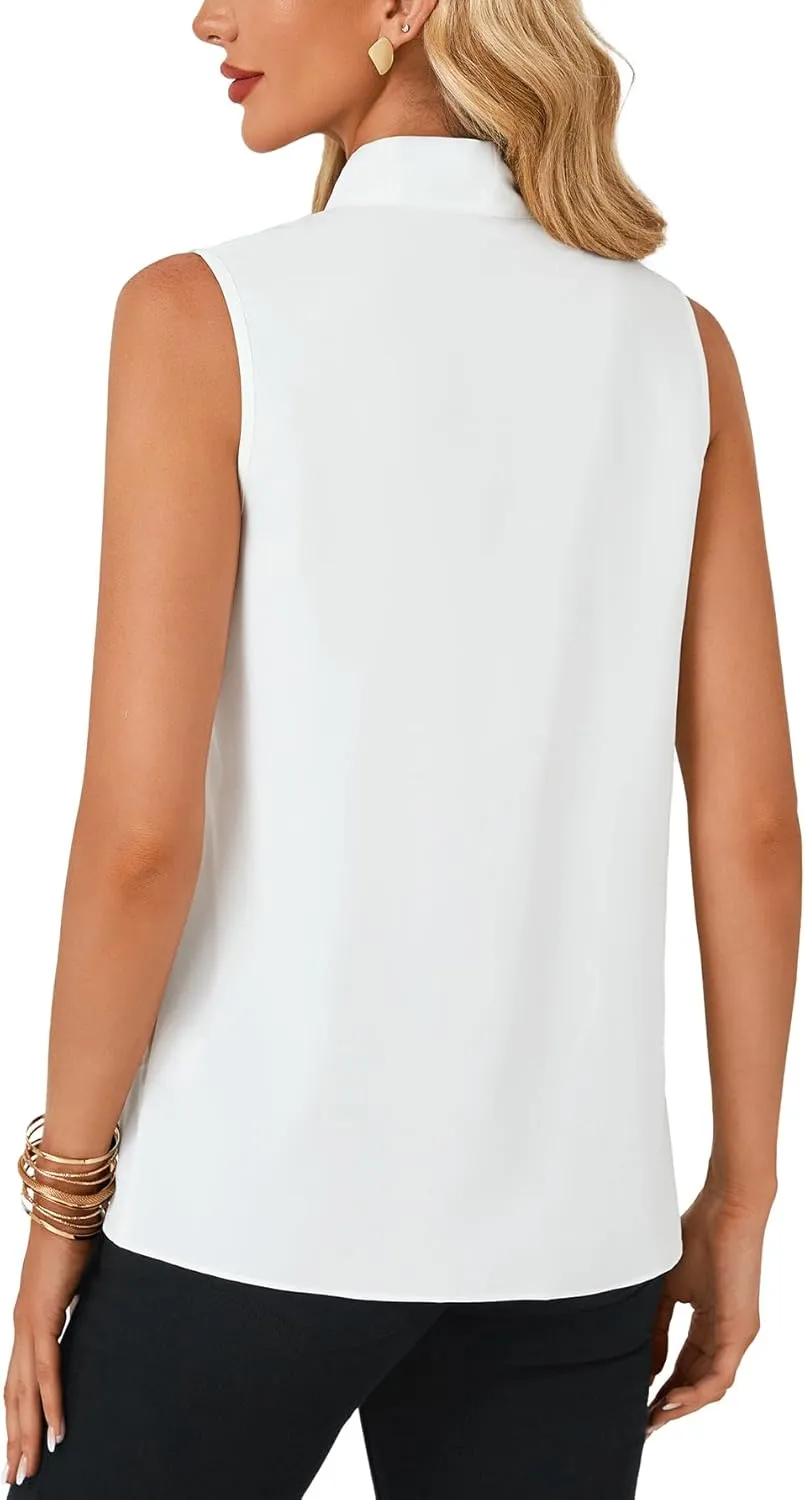 LYANER Women's Elegant Bow Tie Mock Neck Sleeveless Blouse Office Workwear Shirt Top