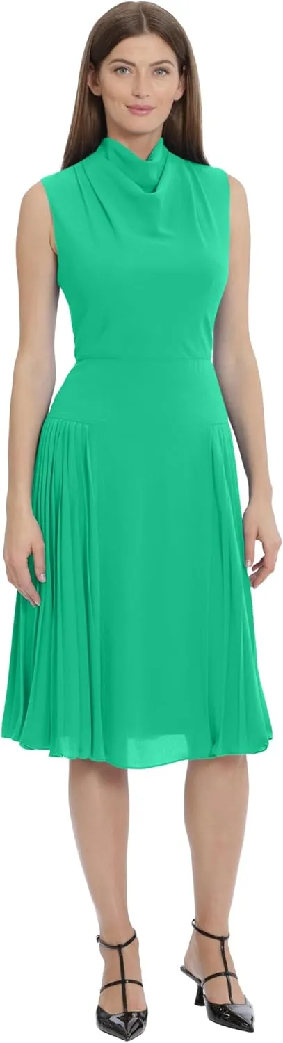 Maggy London Women's Sleeveless Cowl Neck Dress with Fluted Skirt Office Workwear