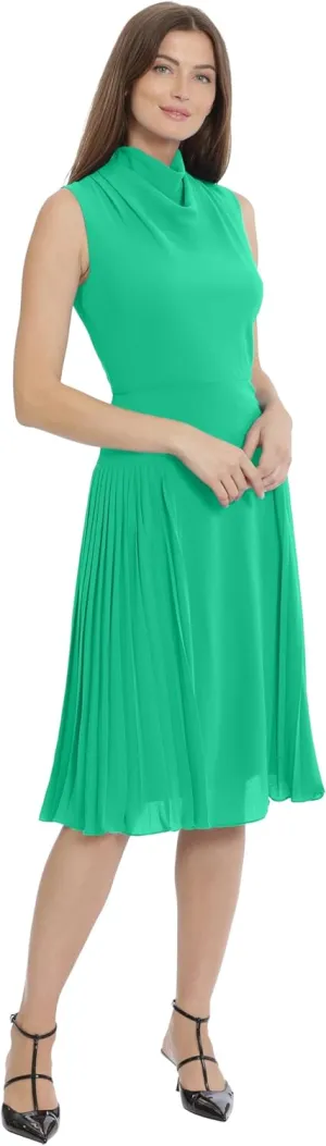Maggy London Women's Sleeveless Cowl Neck Dress with Fluted Skirt Office Workwear