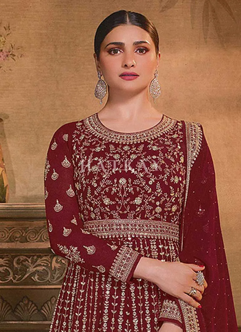 Maroon Embroidery Slit Style Anarkali Lehenga