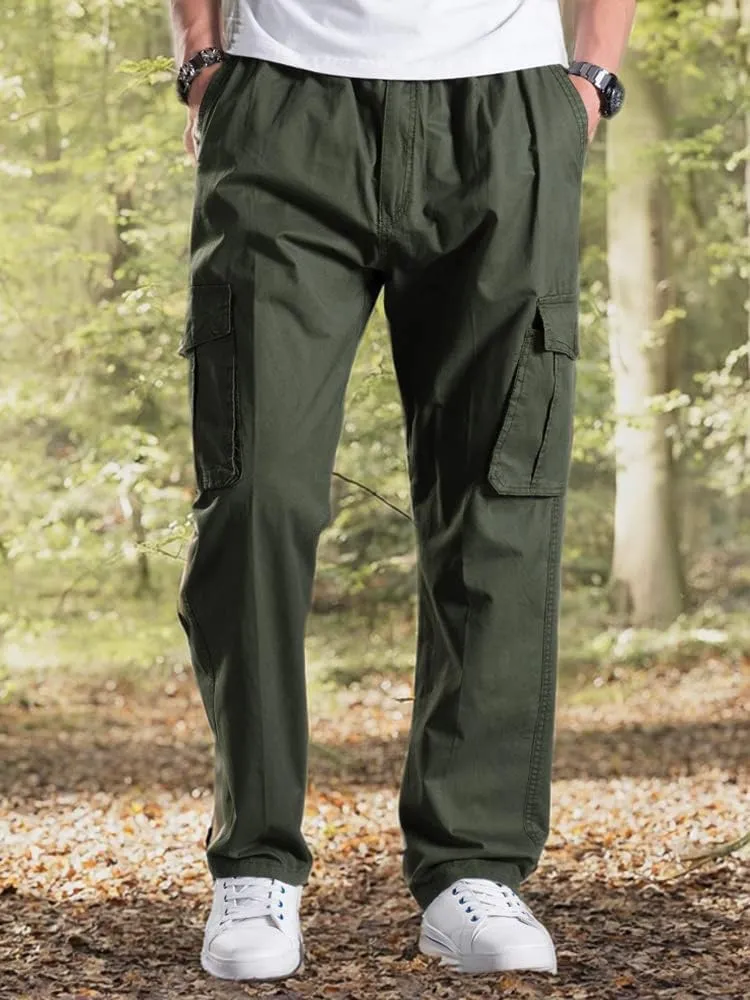 Men's Elastic Waist Cargo Pants,Casual Loose Fit Lightweight Workwear Pull On Pants
