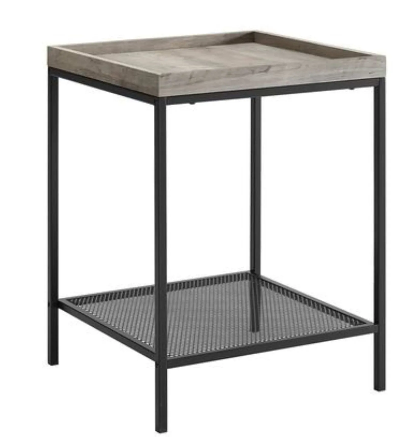 Modern Side Table in Grey Wash with 2 Tiers and Black Frame by Urban Style