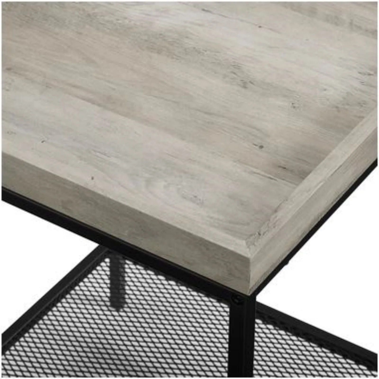 Modern Side Table in Grey Wash with 2 Tiers and Black Frame by Urban Style