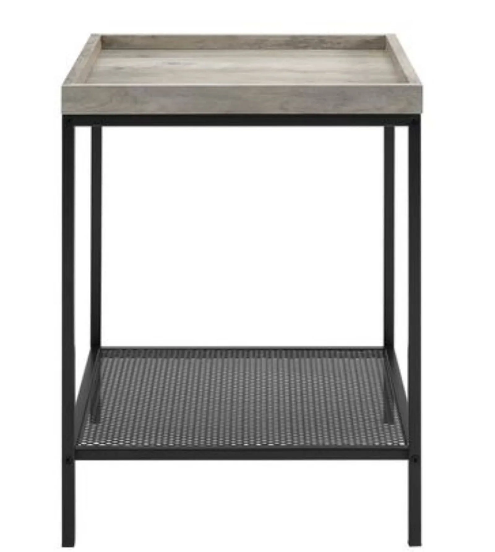 Modern Side Table in Grey Wash with 2 Tiers and Black Frame by Urban Style