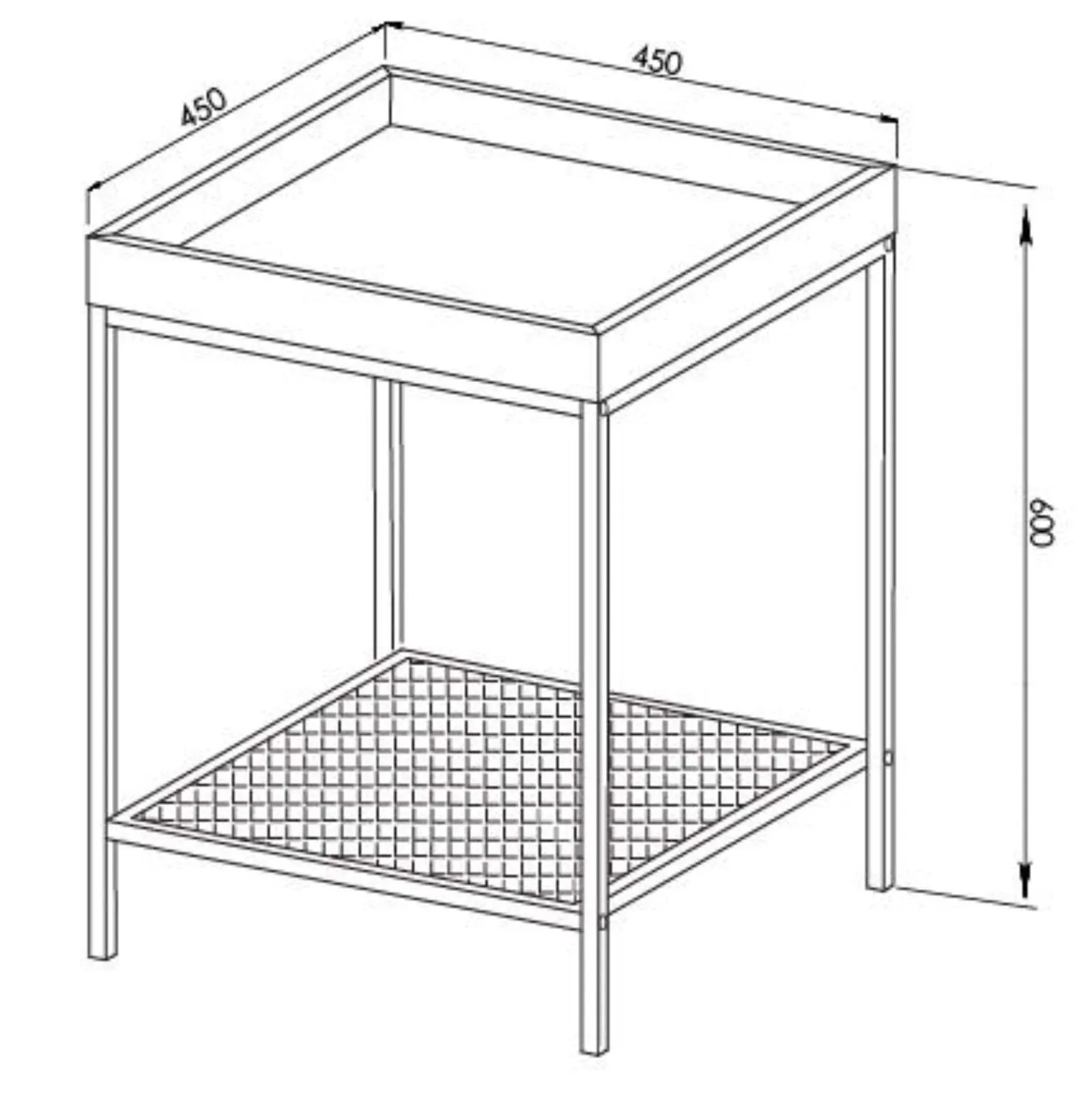 Modern Side Table in Grey Wash with 2 Tiers and Black Frame by Urban Style