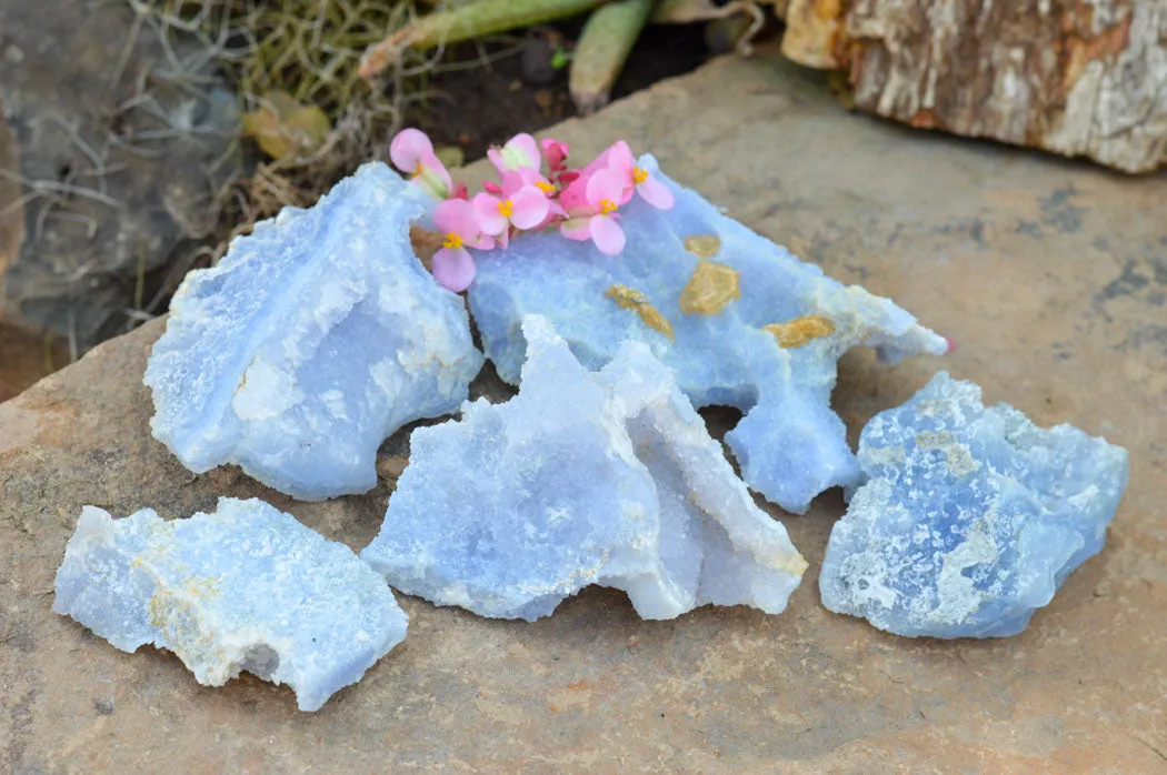 Natural Etched Blue Chalcedony Specimens x 5 From Nsanje, Malawi