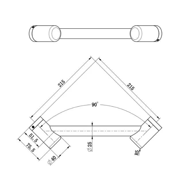 Nero Mecca Care 25mm Footrest Corner Grab Rail 215mm Matte Black