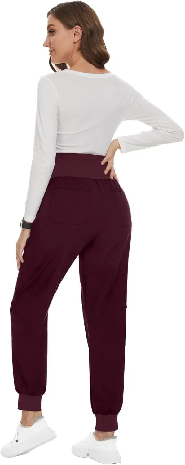 PACBREEZE Women's Maternity Scrubs with 6 Pockets, Workwear Maternity Jogger Scrubs Pregnancy Pants, S-XXL