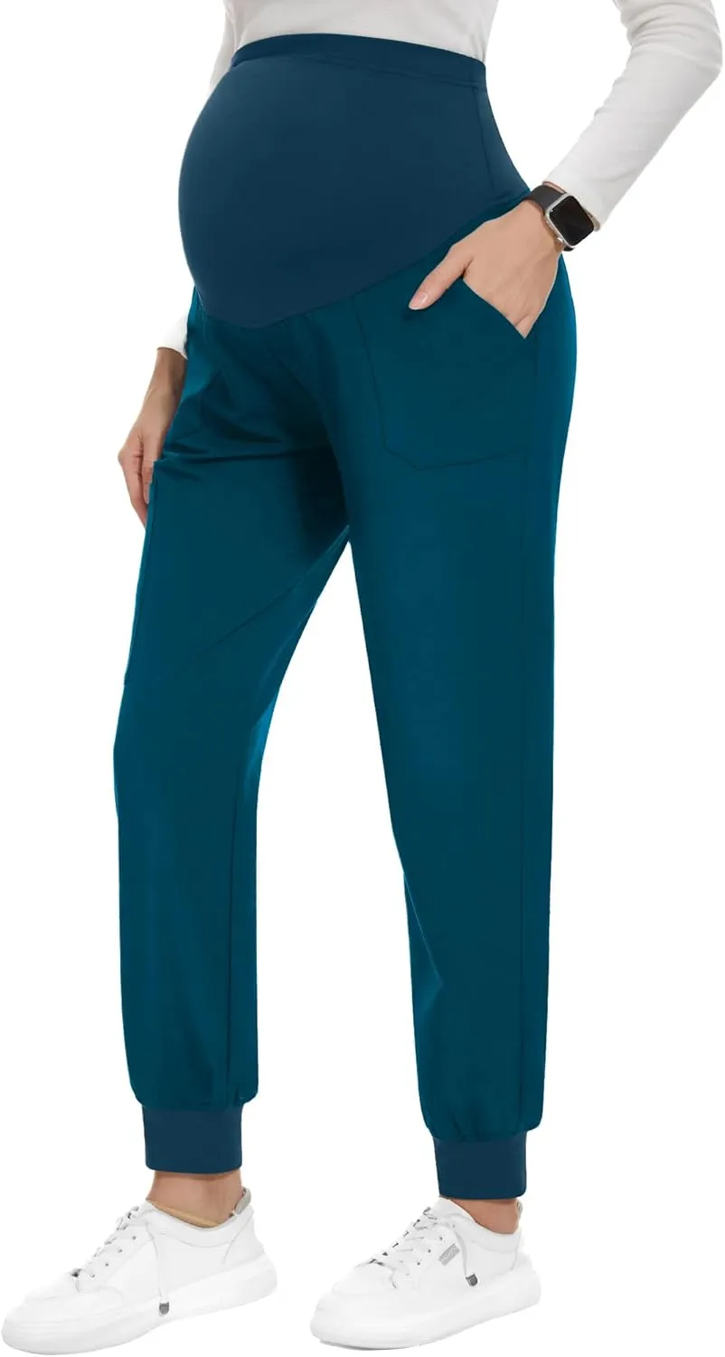 PACBREEZE Women's Maternity Scrubs with 6 Pockets, Workwear Maternity Jogger Scrubs Pregnancy Pants, S-XXL
