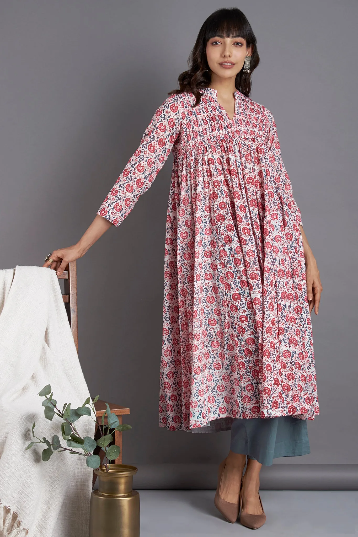 pintuck collar anarkali - rosa jaal & delicate filament