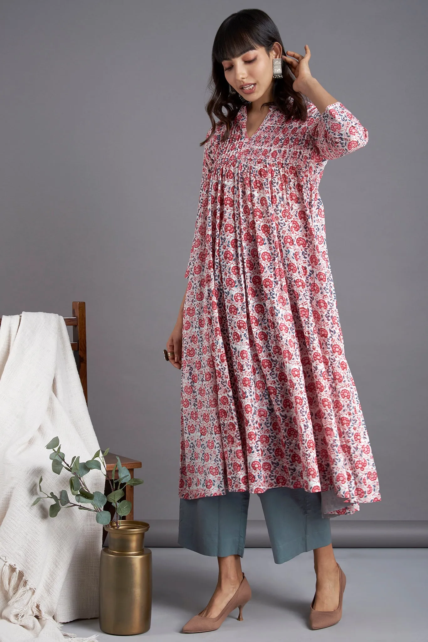 pintuck collar anarkali - rosa jaal & delicate filament