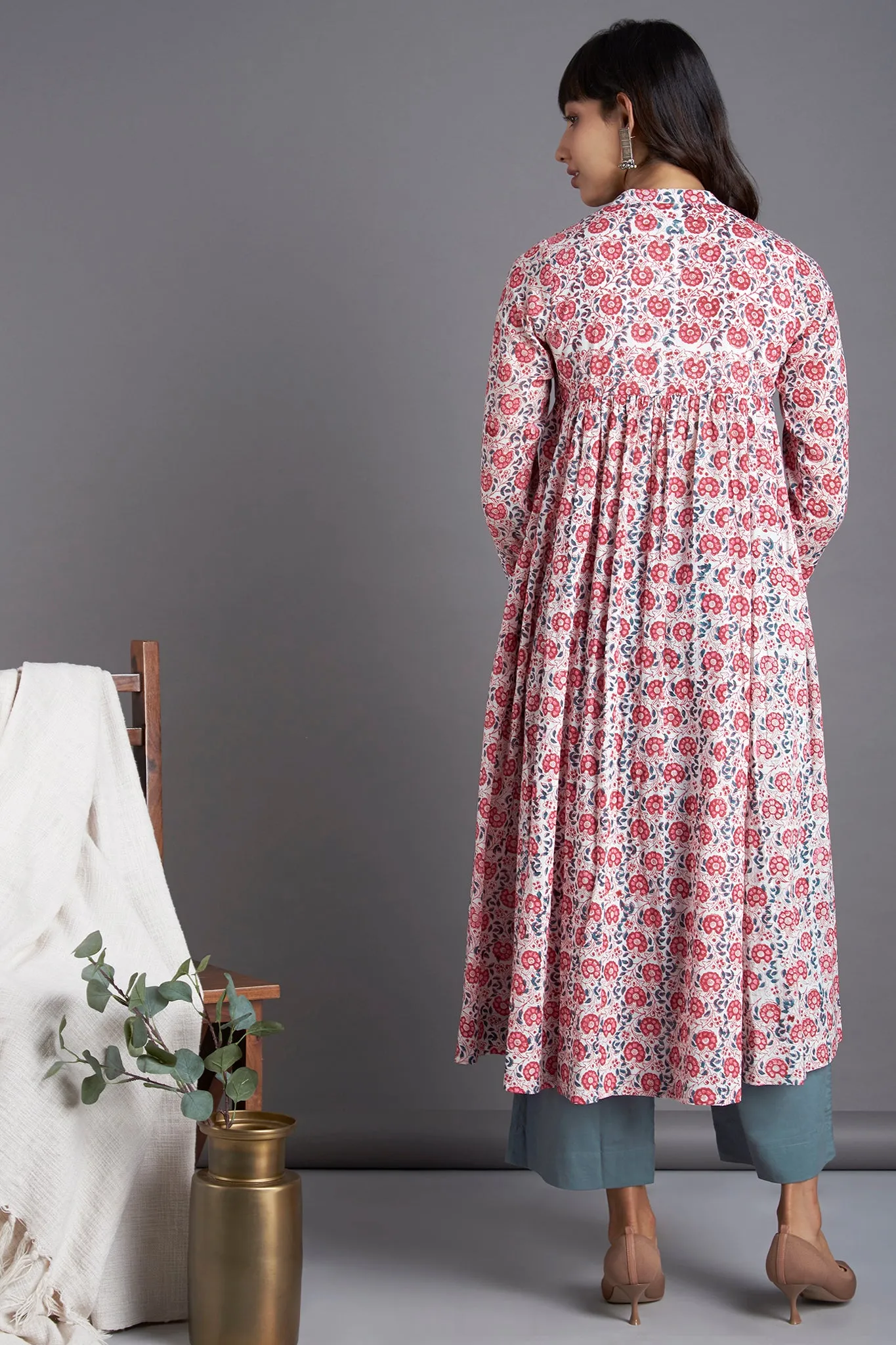 pintuck collar anarkali - rosa jaal & delicate filament