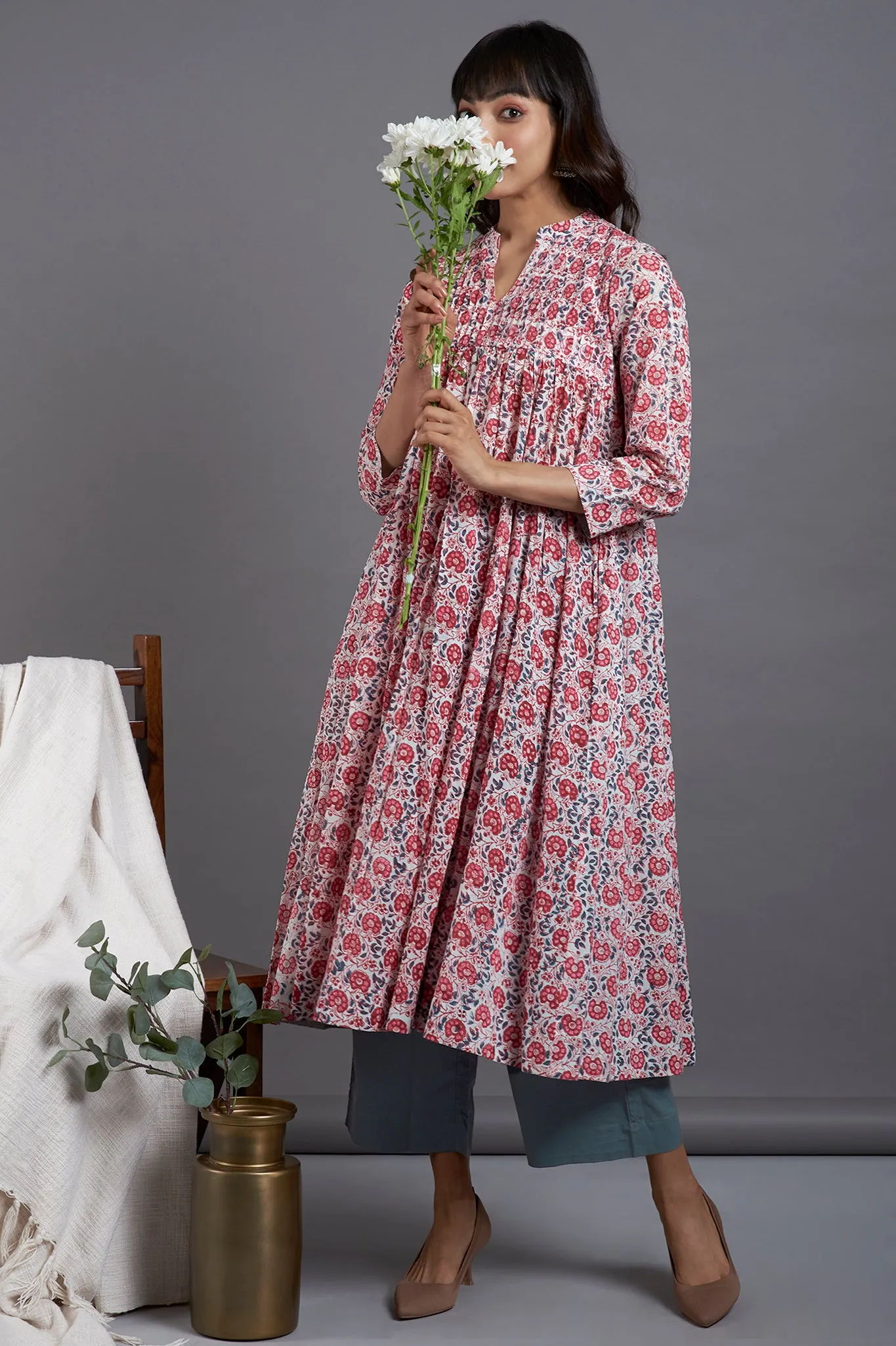 pintuck collar anarkali - rosa jaal & delicate filament