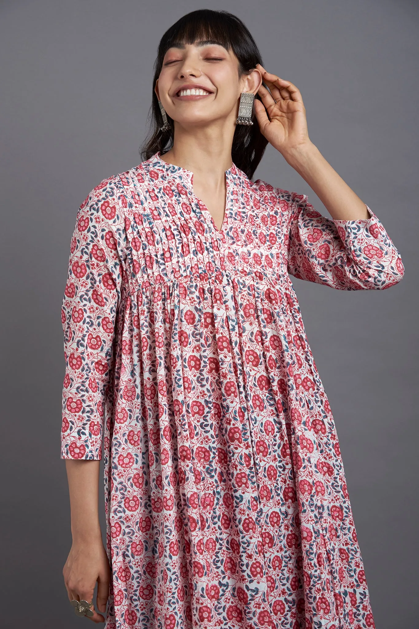 pintuck collar anarkali - rosa jaal & delicate filament