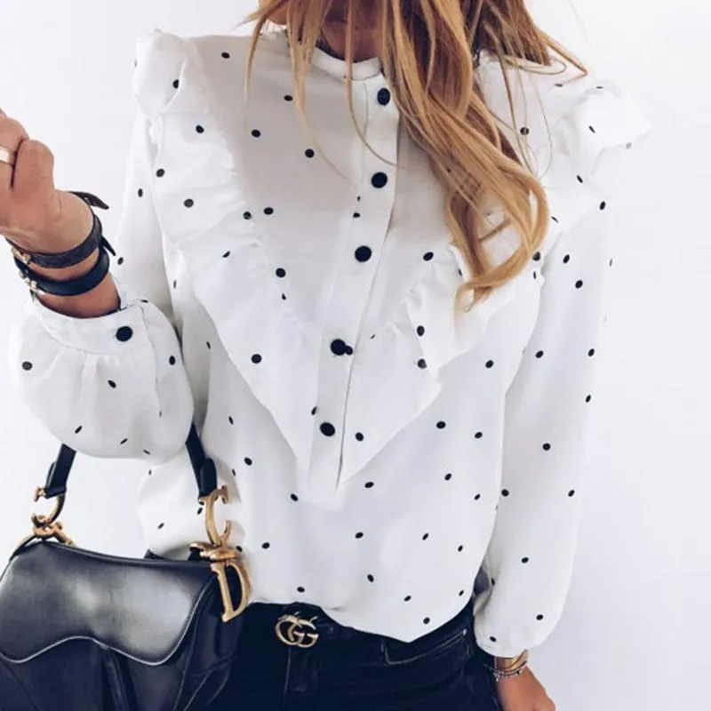 Polka Dot Ruffle Shirt Elegant Top