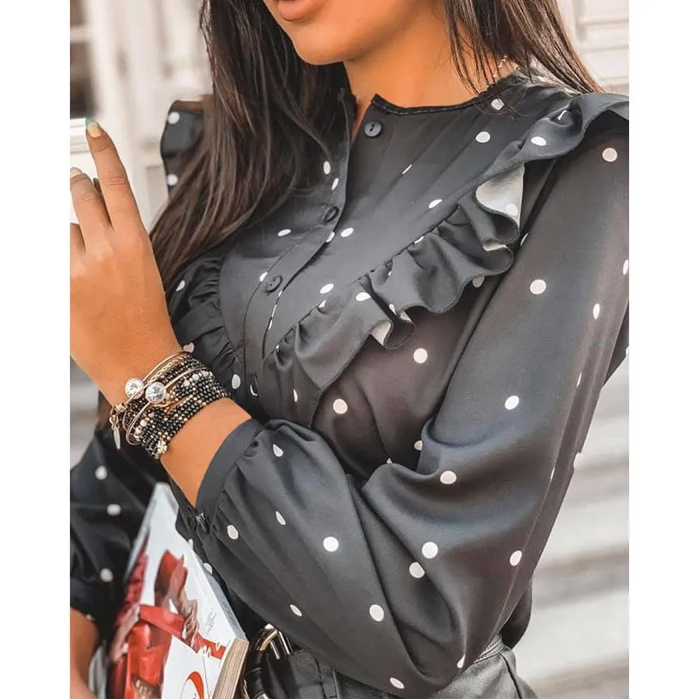 Polka Dot Ruffle Shirt Elegant Top