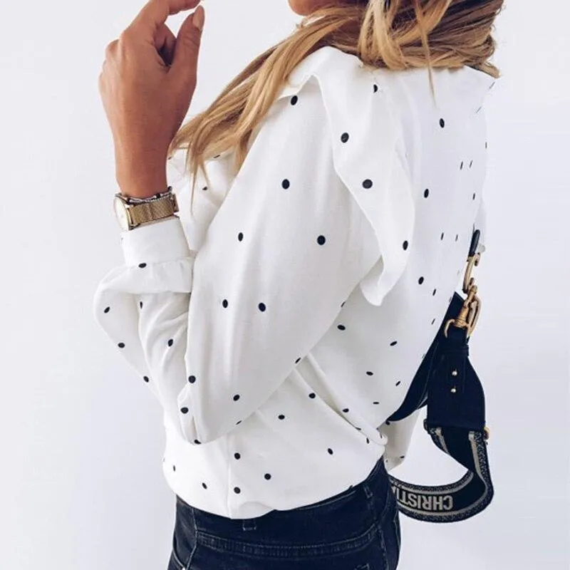 Polka Dot Ruffle Shirt Elegant Top