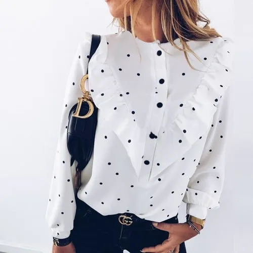 Polka Dot Ruffle Shirt Elegant Top