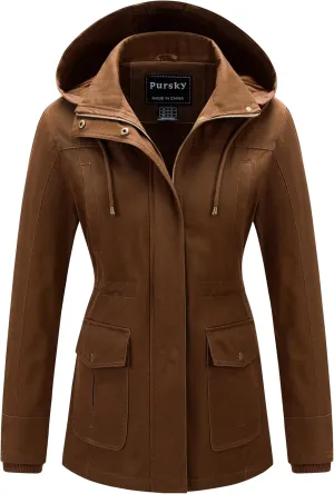 Pursky Women's Cotton Anorak Jacket Lightweight Casual Military Jackets Safari Utility Coats With Removable Hood