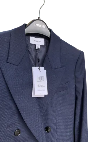 REISS Blue Hallie Textured Double Breasted Suit Blazer In Navy UK 10