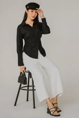 Sculpted Side-Ruch Shirt (Black)