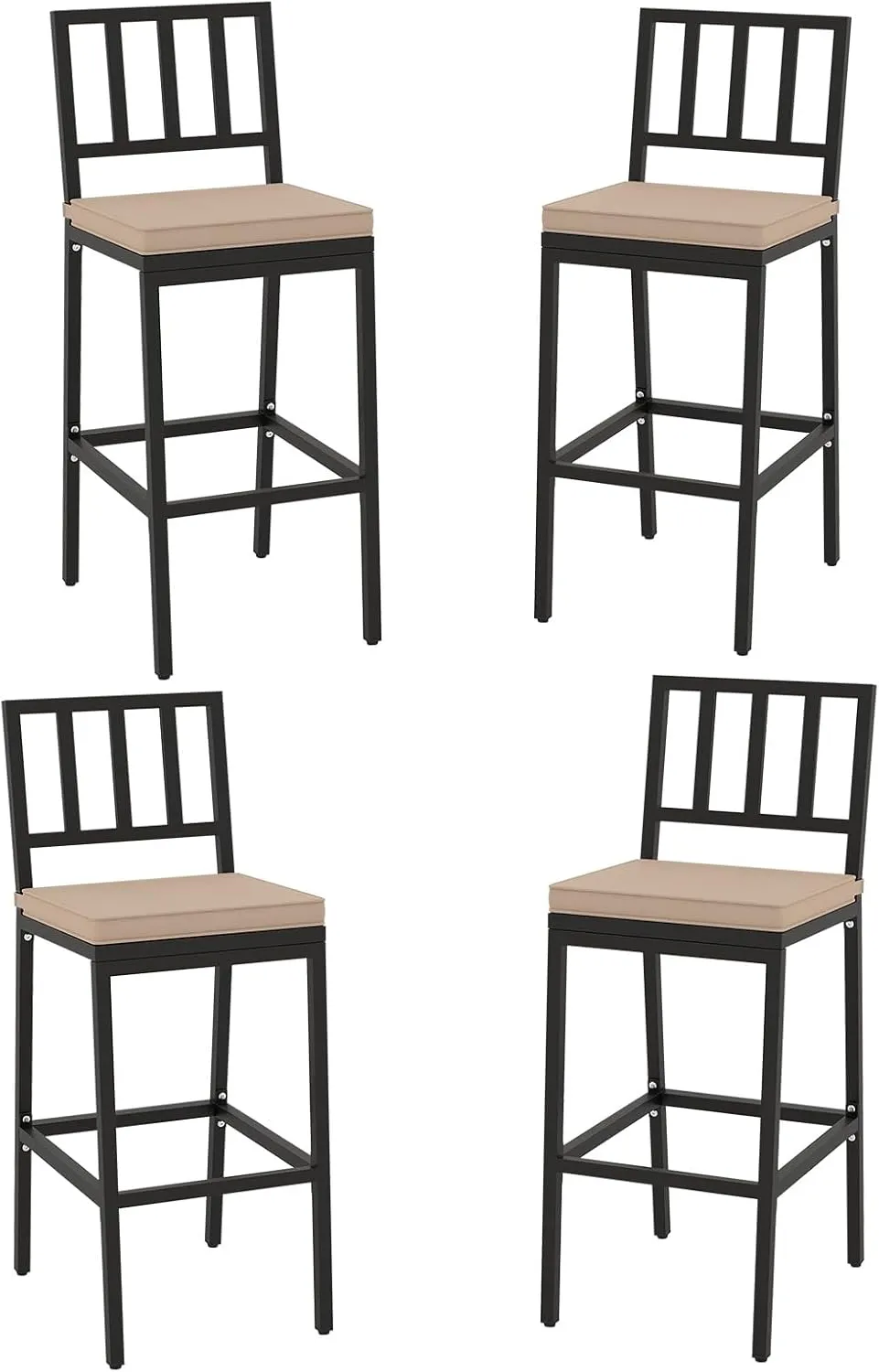 Tangkula Patio Bar Chairs, Heavy-Duty Metal Frame Bar Stools w/Backrest, Indoor Outdoor Barstools