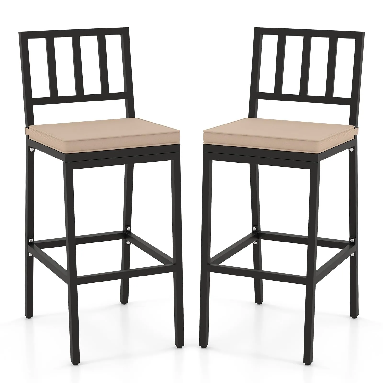 Tangkula Patio Bar Chairs, Heavy-Duty Metal Frame Bar Stools w/Backrest, Indoor Outdoor Barstools
