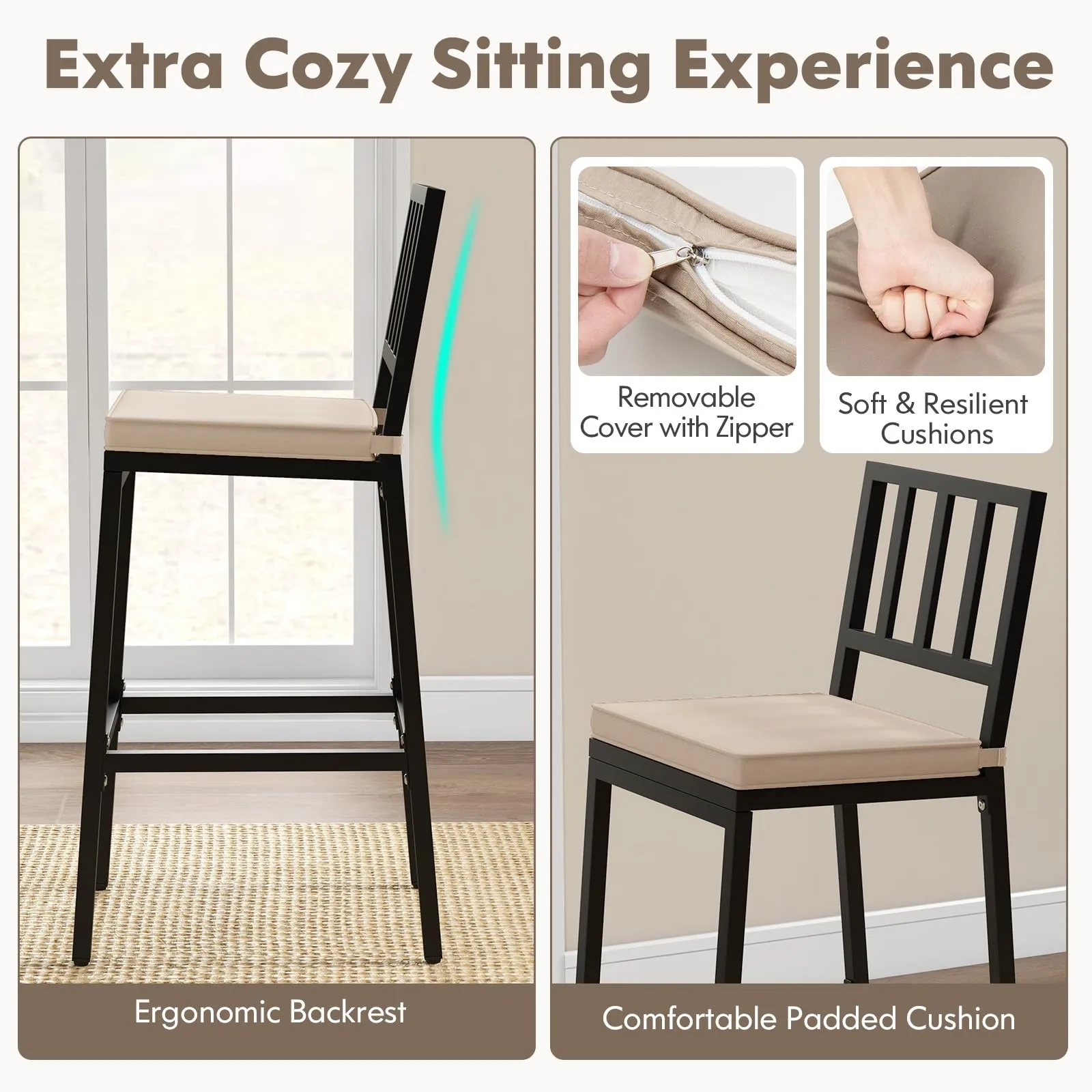 Tangkula Patio Bar Chairs, Heavy-Duty Metal Frame Bar Stools w/Backrest, Indoor Outdoor Barstools