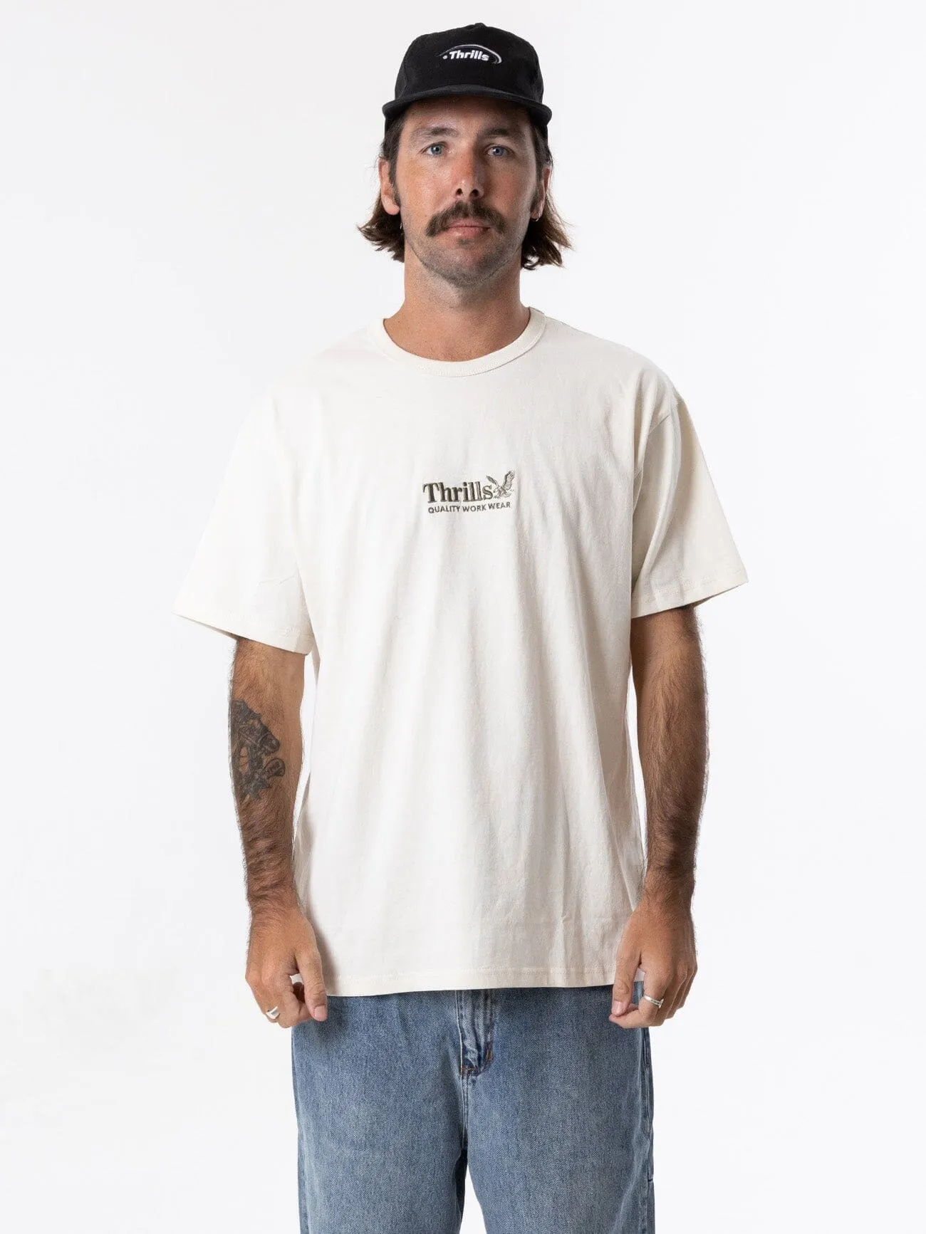 Thrills Workwear Embro Box Fit Tee - Heritage White