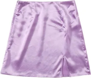 WDIRARA Women's Summer Solid Split Hem Zip Back Mini Workwear Skirt