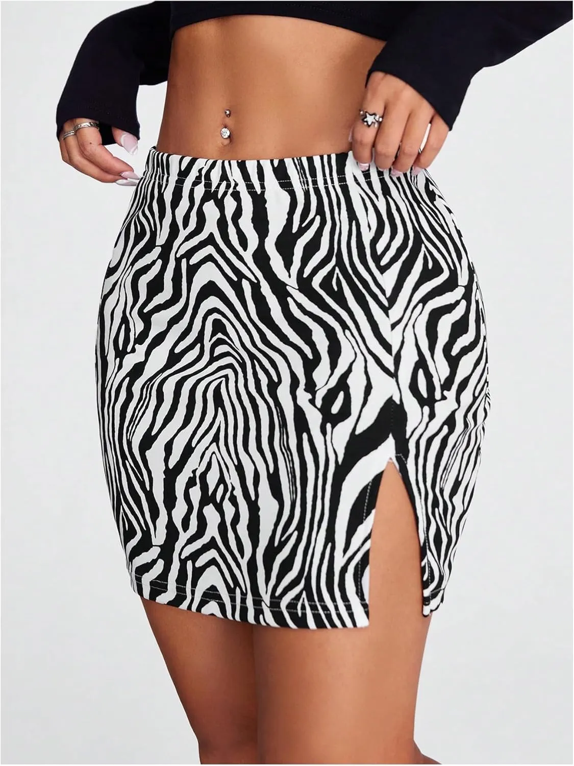 WDIRARA Women's Summer Solid Split Hem Zip Back Mini Workwear Skirt